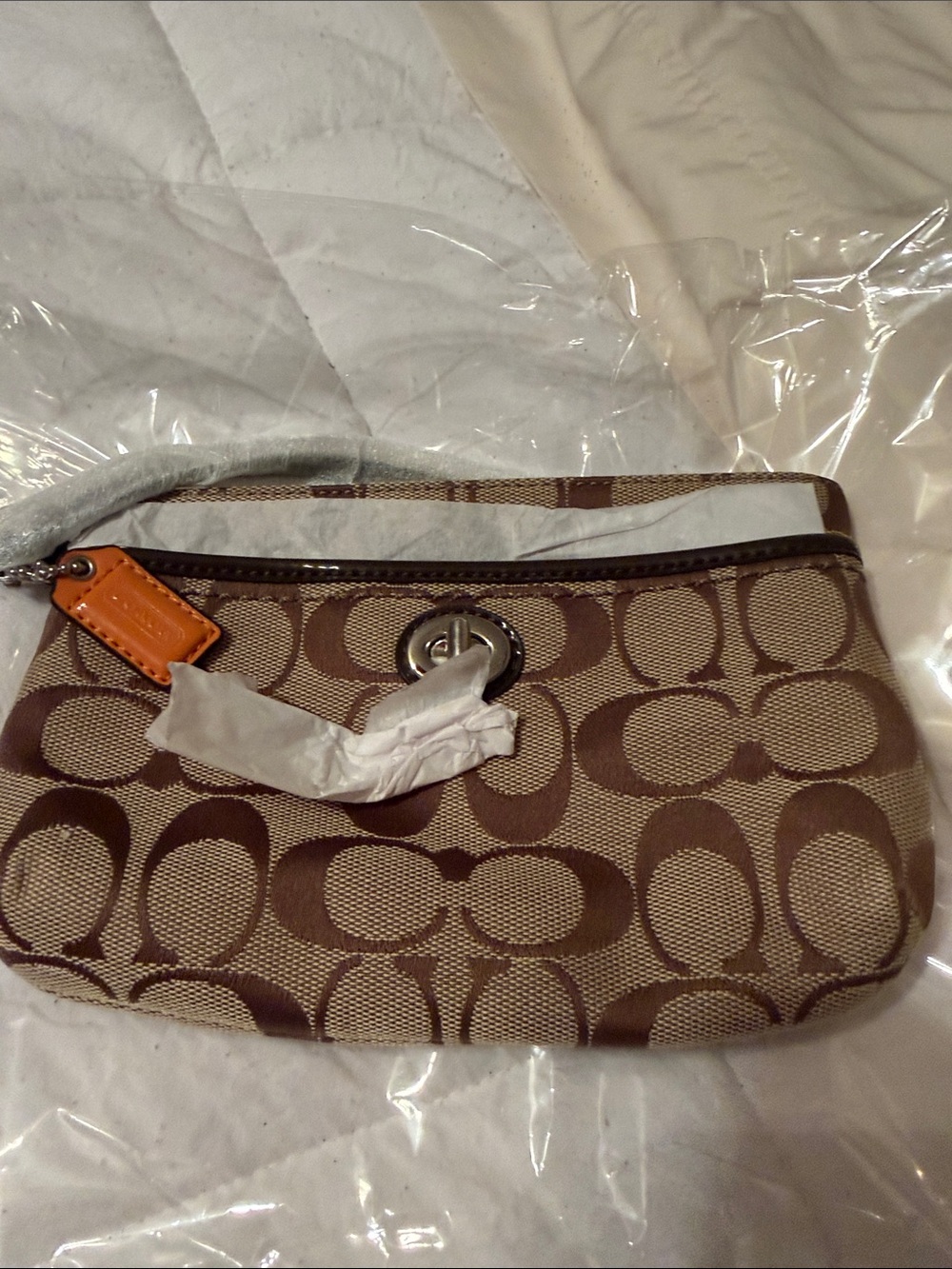 Coach Park Signature Medium Wristlet – Brown/Khaki Monogram – NWT